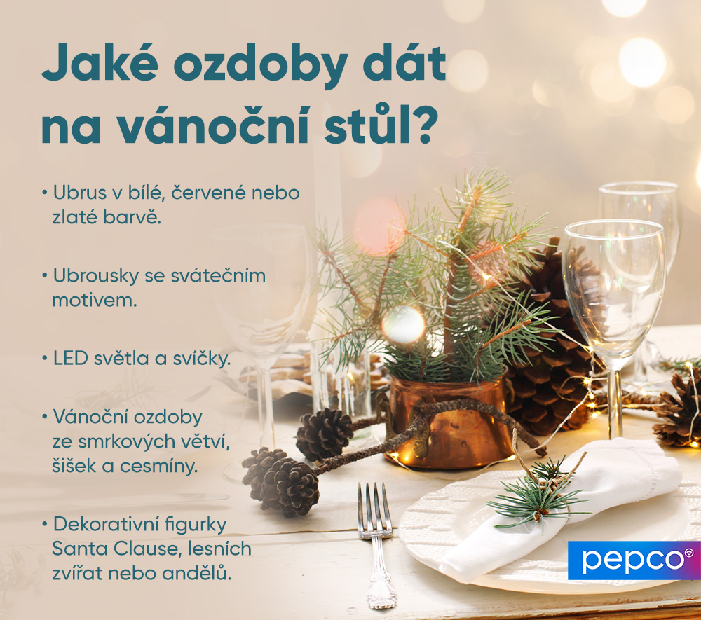Infografika společnosti Pepco o výzdobě štědrovečerního stolu.
