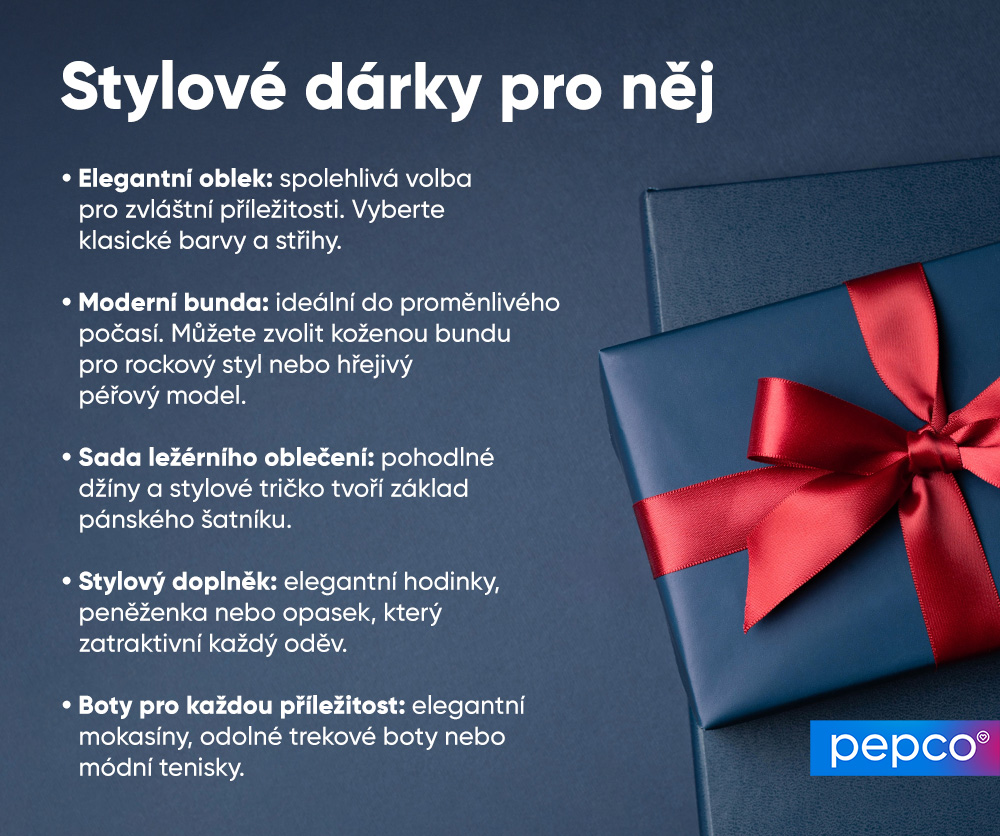 Infografika Pepco o tipech na dárky pro manžela v oblasti oblečení 